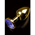 Cuneo Anale in Metallo Color Oro con Gemma Viola Tipo Diamante 7,5 x 3 cm.