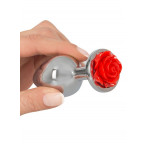 Cuneo anale in alluminio con gemma a forma di rosa rossa 9 x 3,4 cm.