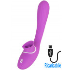 Vibratore e lingua lecca clitoride 2 in 1 in silicone lilla ricaricabile  USB 22,3 x 3,4 cm.