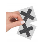 Copri capezzoli adesivi a forma di X colore nero con glitter