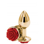 Cuneo Anale in Alluminio con Gemma a Forma di Rosa Rossa 7,6 x 2,7 cm. Oro