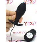 Cuneo anale vibrante da passeggio in puro silicone nero 8,5 x 3,1 cm.