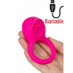 Anello fallico vibrante in silicone rosa con lingua stimola clitoride ricaricabile  USB 5 cm.