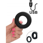 Link Up - Anello Fallico Vibrante in Silicone Nero Ricaricabile USB con Anello Secondario