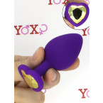 Cuneo Anale in Silicone Viola con Gemma a Forma di Cuore Oro 7 x 3,5 cm.