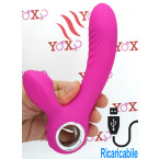 Vibratore riscaldante rabbit in puro silicone con succhia clitoride ricaricabile USB 18 x 3,5 cm.