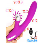 Vibratore rabbit in silicone viola ricaricabile con USB con rotella lecca clitoride 24 x 3,5 cm.