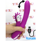 Vibratore rabbit in silicone viola ricaricabile con USB con rotella lecca clitoride e movimento simula dito 24 x 3,5 cm.