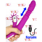 Vibratore rabbit in silicone viola ricaricabile con USB con rotella lecca clitoride e funzione di spinta 24 x 3,5 cm.