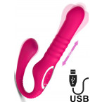 Strap-On Senza Lacci con Spinta, Pulsazione e Vibrazione in Silicone Rosa Ricaricabile USB