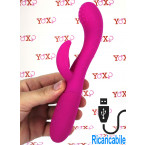Cakey - Vibratore Rabbit in Silicone Morbido e Flessibile 19 x 3 cm. Ricaricabile con USB Fucsia
