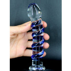 G-Spot Gemstone - Fallo in Vetro Pyrex Infrangibile con Rilievi a Spirale 18 x 3 cm. Blu