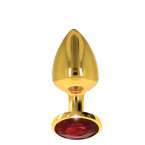 Plug Taboom M - Cuneo Anale in Metallo con Gemma Rossa 8 x 3,2 cm. Oro