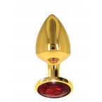 Plug Taboom L - Cuneo Anale in Metallo con Gemma Rossa 9,5 x 4 cm. Oro