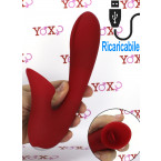 Vibratore rabbit in silicone rosso con lingua lecca clitoride 20 x 4 cm.