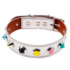 Collare in Ecopelle Bianco con Borchie in Metallo Colorate