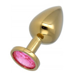 Plug Anale Oro con Pietra a Forma di Cuore Rosa 8,3 x 3,4 cm Taglia M