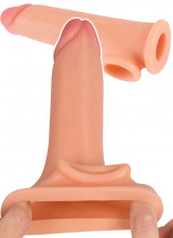 Guaina realistica per pene e testicoli in silicone color carne +5 cm.