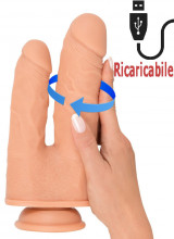 Doppio vibratore realistico rotante in silicone color carne ricaricabile con USB 22,5 x 4,2 e 19,5 x 3,5 cm.