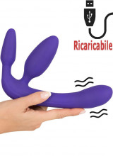 Strapless Strap-On Senza Lacci in Silicone Viola con Vibrazione