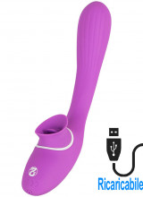 Vibratore e lingua lecca clitoride 2 in 1 in silicone lilla ricaricabile  USB 22,3 x 3,4 cm.