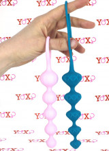 2 Catene Anale da 5 Bulbi Progressivi 20,5 x 2,8 e 20,5 x 3,3 cm. in Silicone Rosa e Azzurro