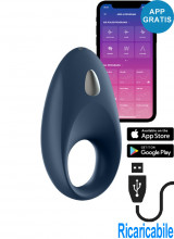 Satisfyer Mighty One Anello Fallico Vibrante in Silicone Blu Controllabile da APP Ricaricabile con USB