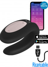 Satisfyer Double Joy Vibratore per Coppia in Silicone Controllabile con APP Ricaricabile USB Nero