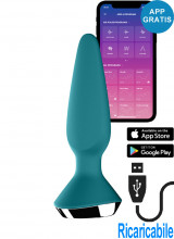 Satisfyer Plug-ilicious 1 Cuneo Anale Vibrante in Silicone 13,5 x 3,3 cm. BLU con APP Ricaricabile USB