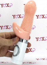 Vibratore rabbit rosa in silicone con setole stimolanti 21 x 4 cm.