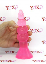 Plug anale rosa a sfere progressive con ventosa 18 x 3,4 cm.