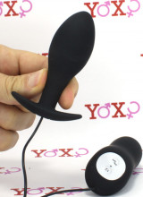 Cuneo anale vibrante da passeggio in puro silicone nero 8,5 x 3,1 cm.