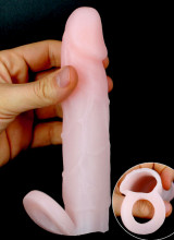 Guaina per Pene con Anello per Testicoli color Carne 17 x 3,6 cm.
