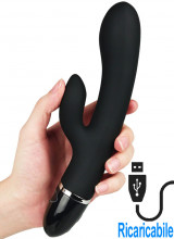 Clit Duo Climax - Vibratore Rabbit in Silicone Ricaricabile USB 21 x 3,8 cm. Nero