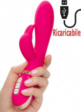 Vibratore rabbit in silicone rosa con bunny ricaricabile USB 22,5 x 5 cm.