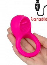 Anello fallico vibrante in silicone rosa con lingua stimola clitoride ricaricabile  USB 5 cm.