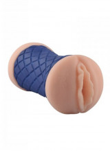 Masturbatore doppio a forma di vagina e ano in TPR blu e puro silicone