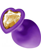 Cuneo Anale in Silicone Viola con Gemma a Forma di Cuore Oro 8 x 3,5 cm.