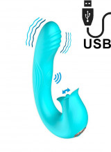 Hydra - Vibratore Punto G, Pulsazioni e Lecca Clitoride in Silicone 16,8 x 4 cm. Azzurro Ricaricabile USB