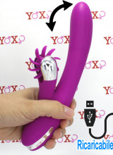 Vibratore rabbit in silicone viola ricaricabile con USB con rotella lecca clitoride e movimento simula dito 24 x 3,5 cm.
