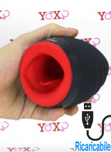 Masturbatore maschile a forma di bocca vibrante e riscaldante in silicone ricaricabile USB