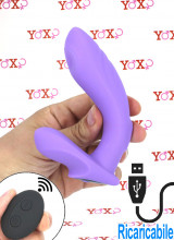 No. Sixteen - Vibratore Doppio Pulsante in Silicone 12,4 x 3,3 e 8,7 x 3,7 cm. Ricaricabile USB Lilla