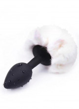 Cuneo Anale in Silicone con Coda a Pompon Bianco 7 x 3 cm. Nero