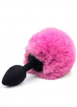 Cuneo Anale in Silicone con Coda a Pompon Rosa 7 x 3 cm. Nero