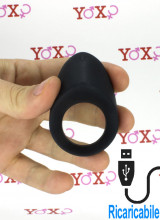 Anello fallico vibrante in silicone nero ricaricabile USB per coppia