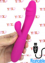 Candy - Vibratore Rabbit in Silicone Morbido e Flessibile 18,5 x 3 cm. Ricaricabile con USB Fucsia