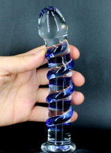 G-Spot Gemstone - Fallo in Vetro Pyrex Infrangibile con Rilievi a Spirale 18 x 3 cm. Blu