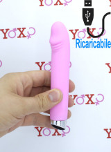 Mini vibratore in silicone rosa con pulsazione ricaricabile USB 14,5 x 2,3 cm.