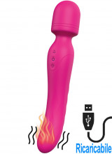 Massaggiatore e Vibratore 2 in 1 Riscaldante 23 x 4,3 cm. in Silicone Ricaricabile USB Fucsia