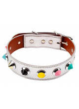 Collare in Ecopelle Bianco con Borchie in Metallo Colorate